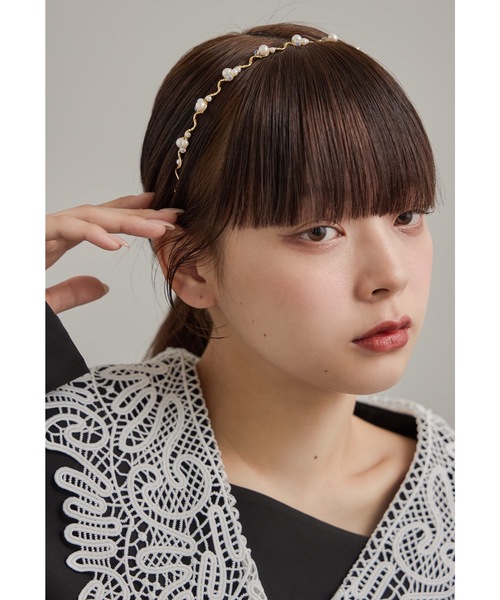 パールビーズウェーブカチューシャ ヘアアクセサリー ゴールド