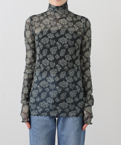 FUMIE TANAKA（フミエタナカ）の「【FUMIE TANAKA(フミエタナカ)】flower mesh high neck：カットソー（Tシャツ/カットソー・レディース・ブラック・2）」の3枚目の写真