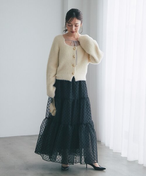 La boutique BonBon(ラブティックボンボン)の「【3サイズ展開あり】ドットフロッキーティアードスカート(ブラック)(スカート・レディース・ブラック・PS/36/FREE)」の5枚目の写真