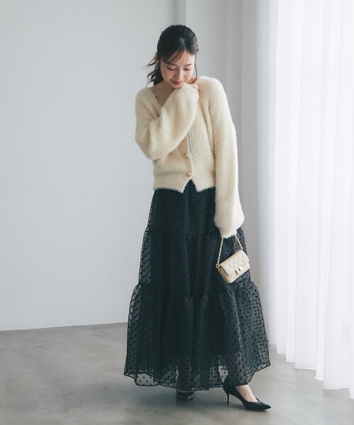 La boutique BonBon(ラブティックボンボン)の「【3サイズ展開あり】ドットフロッキーティアードスカート(ブラック)(スカート・レディース・ブラック・PS/36/FREE)」の6枚目の写真