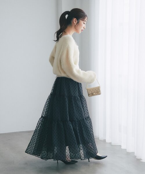 La boutique BonBon(ラブティックボンボン)の「【3サイズ展開あり】ドットフロッキーティアードスカート(ブラック)(スカート・レディース・ブラック・PS/36/FREE)」の7枚目の写真