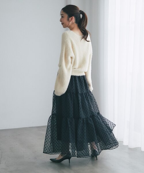 La boutique BonBon(ラブティックボンボン)の「【3サイズ展開あり】ドットフロッキーティアードスカート(ブラック)(スカート・レディース・ブラック・PS/36/FREE)」の8枚目の写真