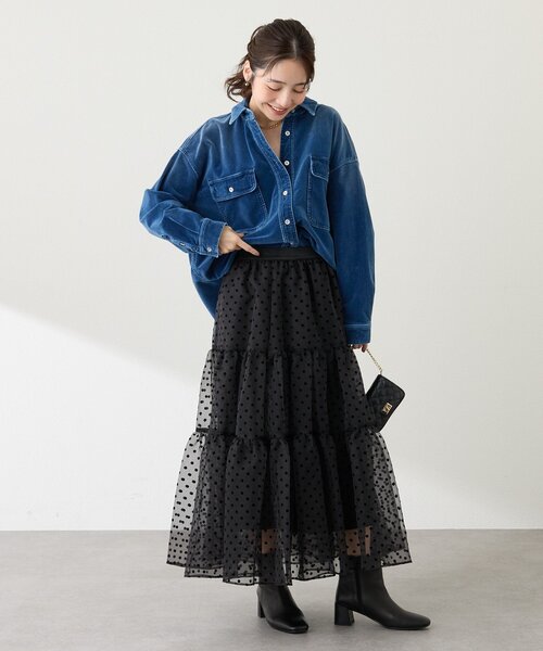 La boutique BonBon(ラブティックボンボン)の「【3サイズ展開あり】ドットフロッキーティアードスカート(ブラック)(スカート・レディース・ブラック・PS/36/FREE)」の9枚目の写真