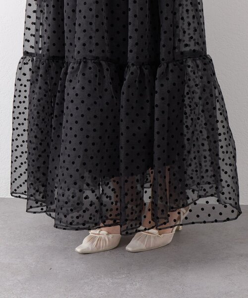 3サイズ展開あり】ドットフロッキーティアードスカート(ブラック