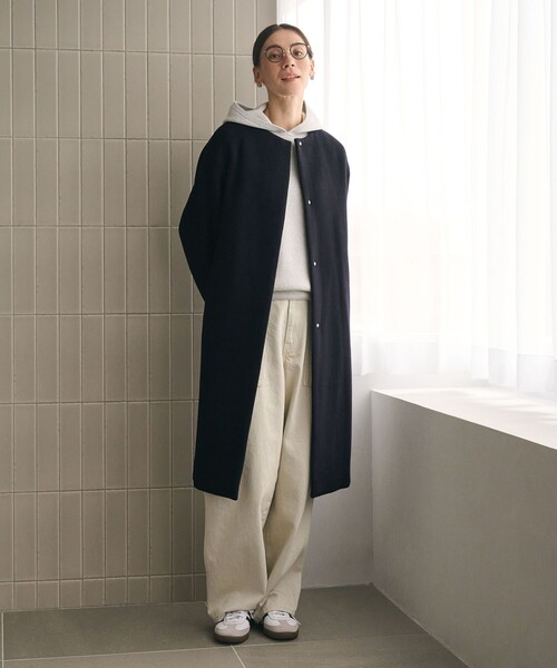 セール】毛ナイロン ノーカラーコート（その他アウター