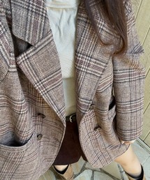 レディースのテーラードジャケット（ブラウン/茶色系・チェック柄