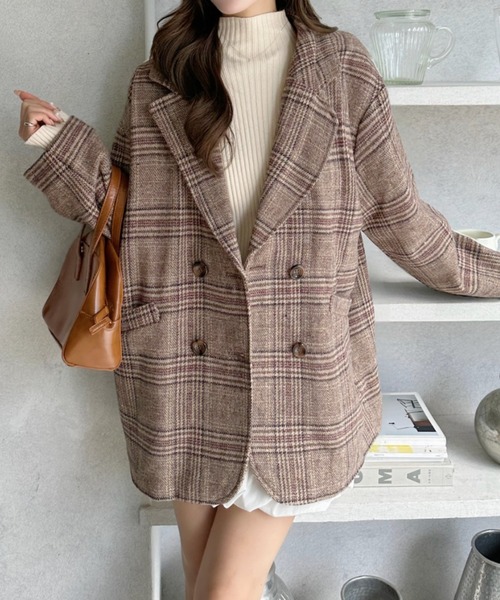 美品✨ バーバリーズ テーラードジャケット シルク ダブル チェック L 茶 セール】グレン チェック オーバーサイズ テーラードジャケット