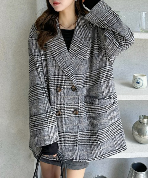 セール】グレン チェック オーバーサイズ テーラードジャケット