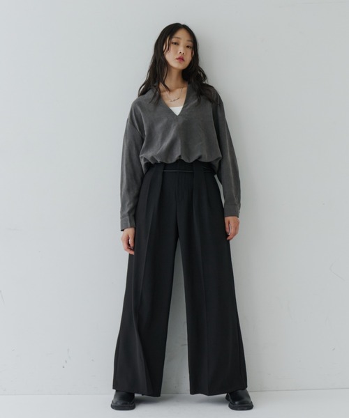 NUJOH(ヌゾ)の「Flow Silhouette Leather-String Pants / レザーコード ドローストリングパンツ(スラックス・レディース・ブラック/ブラウン/チャコールグレー・LARGE/MEDIUM/SMALL)」の9枚目の写真