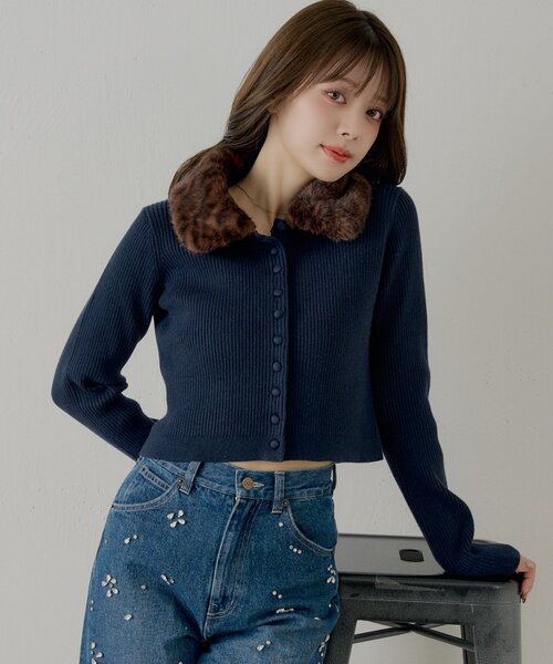 SALON by Chico】ファー襟取り外しコンパクトトップス（ニット