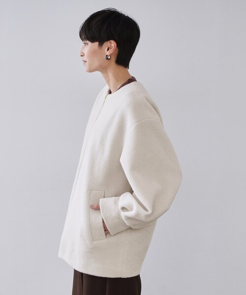 OPAQUE.CLIP（オペークドットクリップ）の「もこもこノーカラージップミドルコート【洗える】（ノーカラーコート・レディース・チャコールグレー/ライトベージュ・38/40/42）」の12枚目の写真