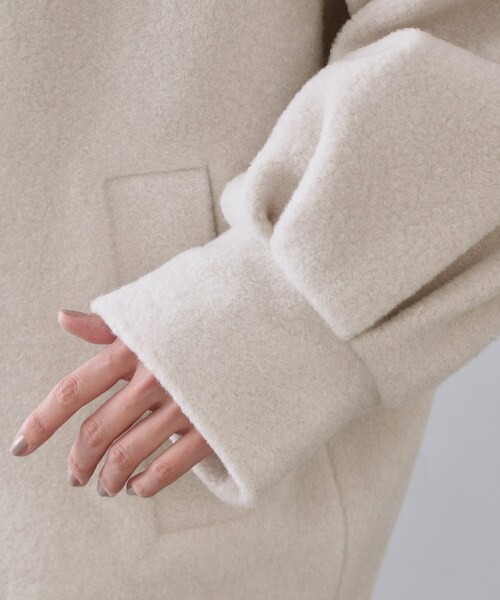 もこもこノーカラージップミドルコート【洗える】（ノーカラーコート