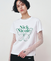NICK&NICOLE（ニックアンドニコール）の「BUTTERFLY NICOLE LABEL SLIM TOP_WHITE GREEN（Tシャツ/カットソー・メンズ）」