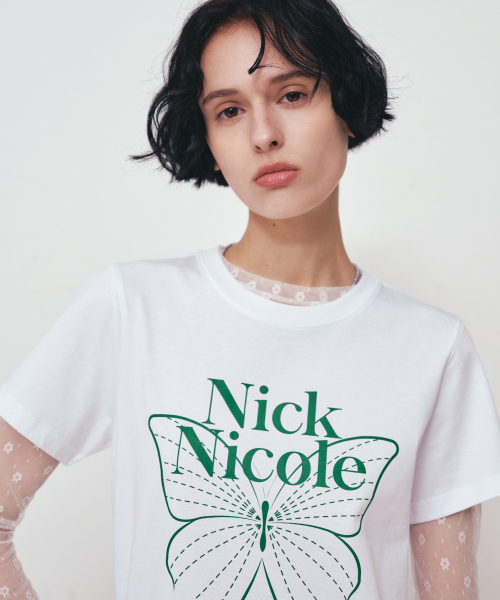 NICK&NICOLE(ニックアンドニコール)の「BUTTERFLY NICOLE LABEL SLIM TOP_WHITE GREEN(Tシャツ/カットソー・レディース・その他・FREE)」の2枚目の写真