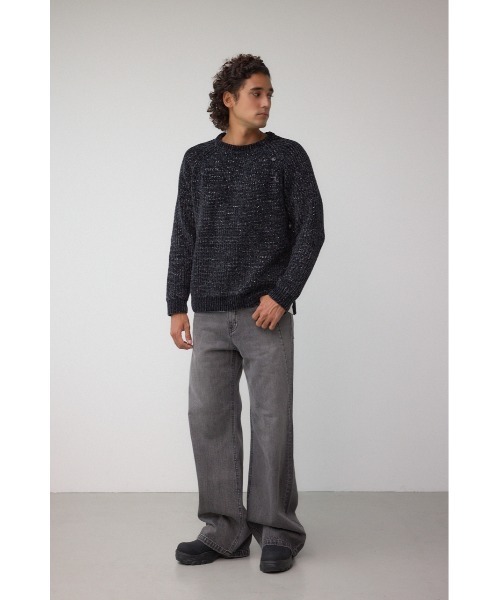 AZUL by moussy(アズールバイマウジー)の「ベロアモールラメ入りニットトップス(ニット/セーター・メンズ・グレー/ブラック/ダークネイビー・MEDIUM/LARGE)」の6枚目の写真