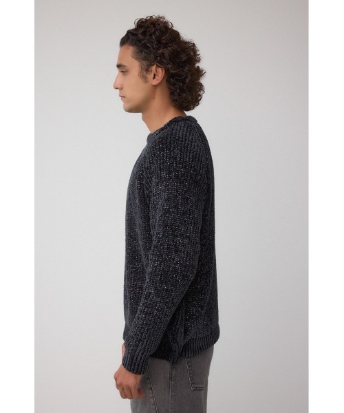 AZUL by moussy(アズールバイマウジー)の「ベロアモールラメ入りニットトップス(ニット/セーター・メンズ・グレー/ブラック/ダークネイビー・MEDIUM/LARGE)」の8枚目の写真