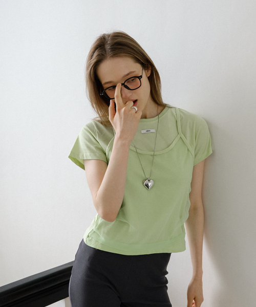 LETERIE(レテリー)の「BUSTIER LAYERED T-SHIRT_LIME(Tシャツ/カットソー・レディース・ライム・FREE)」の3枚目の写真
