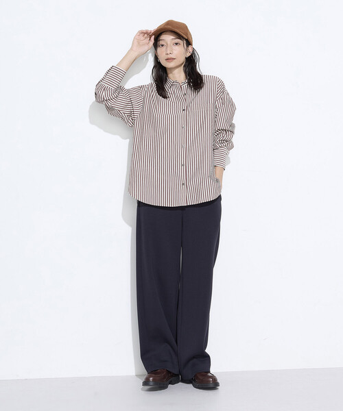COMME CA Wardrobe(コムサワードローブ)の「オーガニックキュプラ混 ストライプシャツ(シャツ/ブラウス・レディース・ネイビー/ブラウン・FREE)」の8枚目の写真