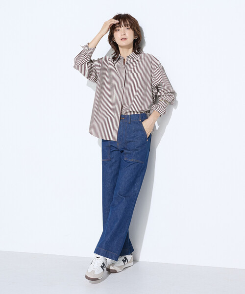 COMME CA Wardrobe(コムサワードローブ)の「オーガニックキュプラ混 ストライプシャツ(シャツ/ブラウス・レディース・ネイビー/ブラウン・FREE)」の9枚目の写真