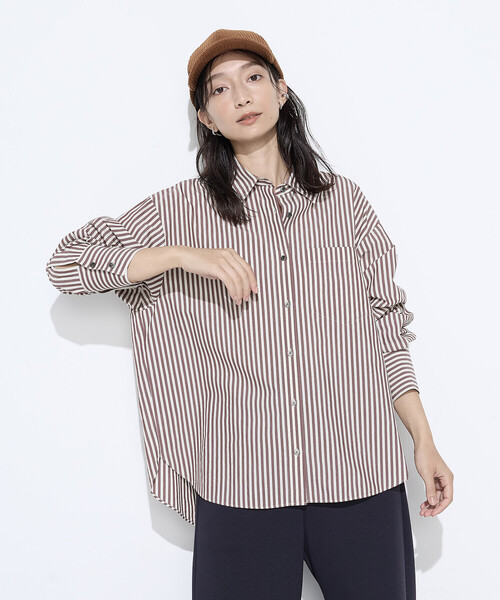 COMME CA Wardrobe(コムサワードローブ)の「オーガニックキュプラ混 ストライプシャツ(シャツ/ブラウス・レディース・ネイビー/ブラウン・FREE)」の10枚目の写真