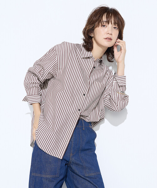 COMME CA Wardrobe(コムサワードローブ)の「オーガニックキュプラ混 ストライプシャツ(シャツ/ブラウス・レディース・ネイビー/ブラウン・FREE)」の11枚目の写真