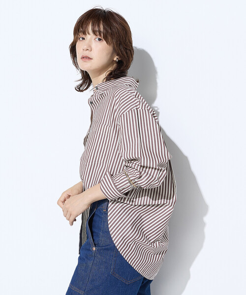 COMME CA Wardrobe(コムサワードローブ)の「オーガニックキュプラ混 ストライプシャツ(シャツ/ブラウス・レディース・ネイビー/ブラウン・FREE)」の12枚目の写真