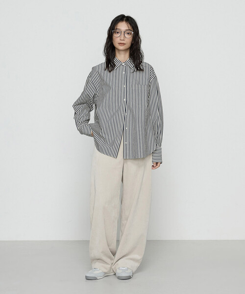 COMME CA Wardrobe(コムサワードローブ)の「オーガニックキュプラ混 ストライプシャツ(シャツ/ブラウス・レディース・ネイビー/ブラウン・FREE)」の14枚目の写真