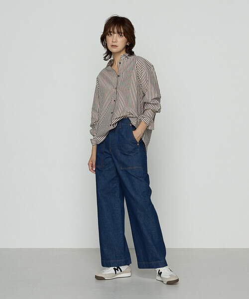 COMME CA Wardrobe(コムサワードローブ)の「オーガニックキュプラ混 ストライプシャツ(シャツ/ブラウス・レディース・ネイビー/ブラウン・FREE)」の19枚目の写真