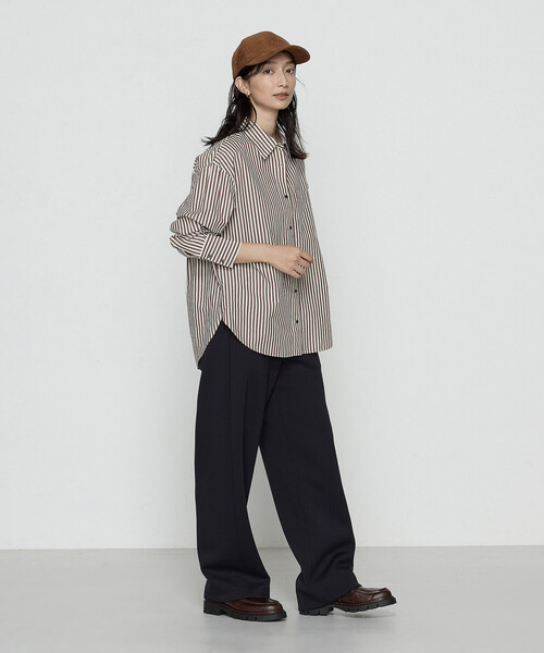 COMME CA Wardrobe(コムサワードローブ)の「オーガニックキュプラ混 ストライプシャツ(シャツ/ブラウス・レディース・ネイビー/ブラウン・FREE)」の21枚目の写真