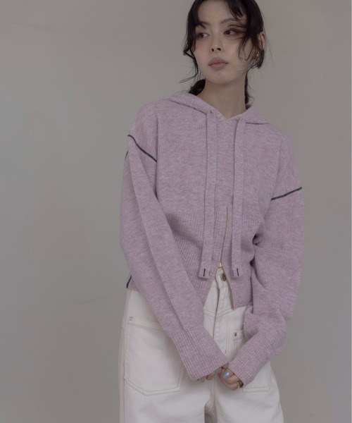 Eimee Law（エイミーロウ）の「ZIPスリットフーディーニットトップス（ニット/セーター・レディース・ダークグレー/ミント/ライトグレー/ピンク・FREE）」の4枚目の写真