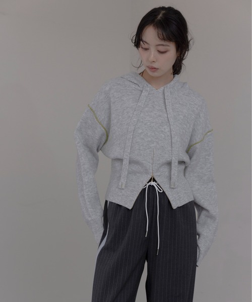 Eimee Law（エイミーロウ）の「ZIPスリットフーディーニットトップス（ニット/セーター・レディース・ダークグレー/ミント/ライトグレー/ピンク・FREE）」の2枚目の写真