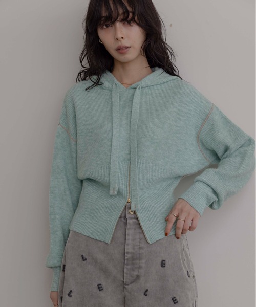 Eimee Law（エイミーロウ）の「ZIPスリットフーディーニットトップス（ニット/セーター・レディース・ダークグレー/ミント/ライトグレー/ピンク・FREE）」の3枚目の写真