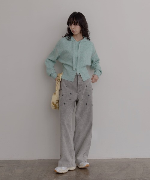 Eimee Law（エイミーロウ）の「ZIPスリットフーディーニットトップス（ニット/セーター・レディース・ダークグレー/ミント/ライトグレー/ピンク・FREE）」の5枚目の写真