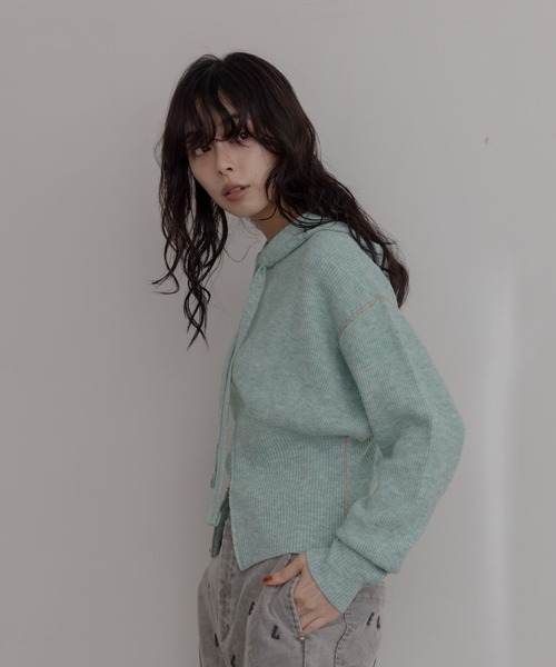 Eimee Law（エイミーロウ）の「ZIPスリットフーディーニットトップス（ニット/セーター・レディース・ダークグレー/ミント/ライトグレー/ピンク・FREE）」の7枚目の写真