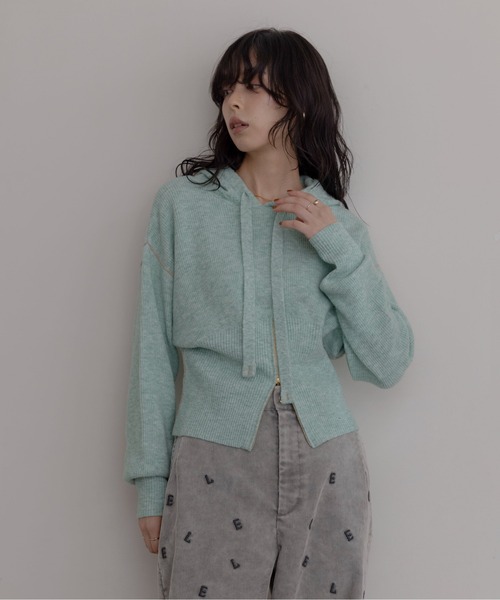 Eimee Law（エイミーロウ）の「ZIPスリットフーディーニットトップス（ニット/セーター・レディース・ダークグレー/ミント/ライトグレー/ピンク・FREE）」の14枚目の写真