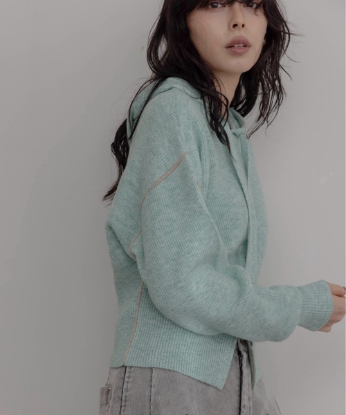 Eimee Law（エイミーロウ）の「ZIPスリットフーディーニットトップス（ニット/セーター・レディース・ダークグレー/ミント/ライトグレー/ピンク・FREE）」の16枚目の写真