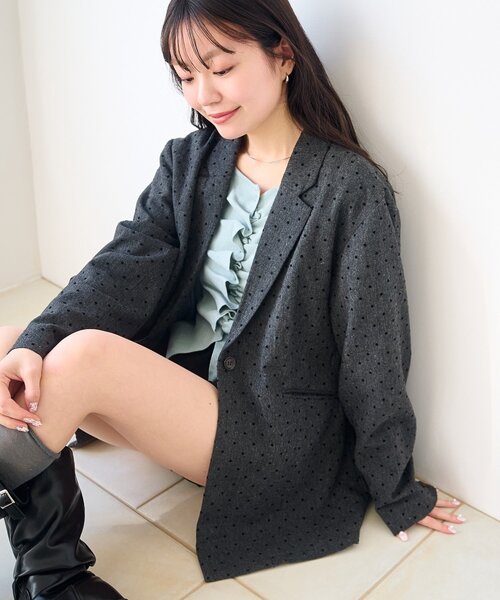 Kastane（カスタネ）の「【セットアップ対応】ドットツイードジャケット（テーラードジャケット・レディース・グレー/ブラック・FREE）」の3枚目の写真