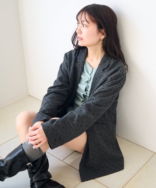 Kastane（カスタネ）の「【セットアップ対応】ドットツイードジャケット（テーラードジャケット・レディース・グレー/ブラック・FREE）」の4枚目の写真