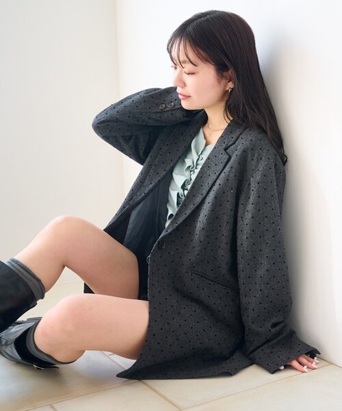 Kastane（カスタネ）の「【セットアップ対応】ドットツイードジャケット（テーラードジャケット・レディース・グレー/ブラック・FREE）」の5枚目の写真