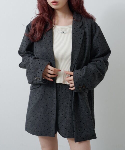 セール】【セットアップ対応】ドットツイードジャケット（テーラード