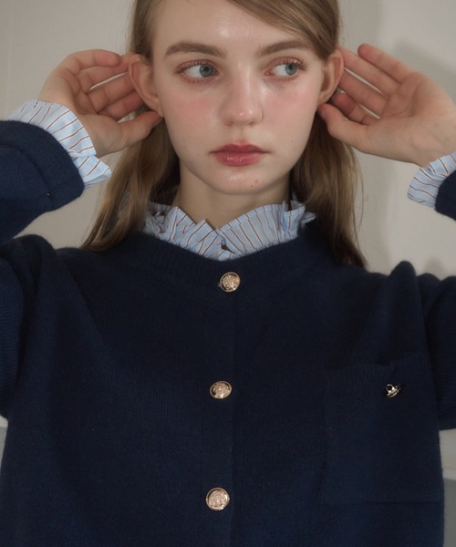 フリル襟付きニットCD/Knit cardigan with ruffle collar