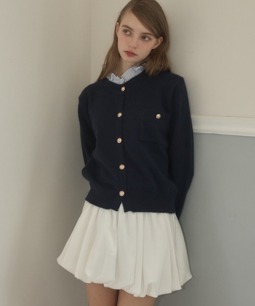 フリル襟付きニットCD/Knit cardigan with ruffle collar