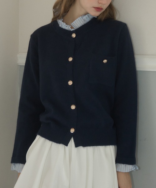 Birthday room（バースデイルーム）の「フリル襟付きニットCD/Knit cardigan with ruffle collar（カーディガン/ボレロ・レディース・ネイビー/グレー・FREE）」の14枚目の写真