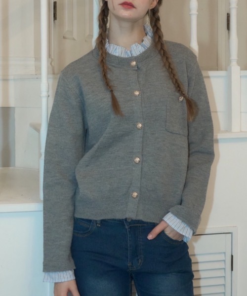 Birthday room（バースデイルーム）の「フリル襟付きニットCD/Knit cardigan with ruffle collar（カーディガン/ボレロ・レディース・ネイビー/グレー・FREE）」の11枚目の写真