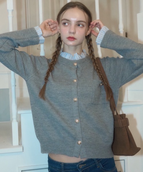 Birthday room（バースデイルーム）の「フリル襟付きニットCD/Knit cardigan with ruffle collar（カーディガン/ボレロ・レディース・ネイビー/グレー・FREE）」の4枚目の写真