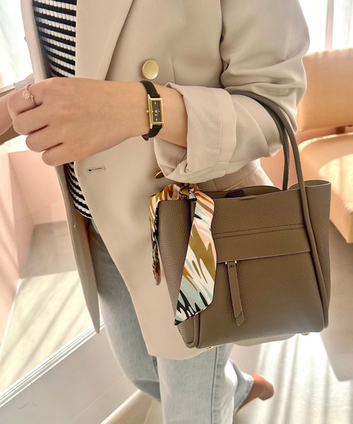 31 Sons de mode（トランテアン　ソン　ドゥ　モード）の「スカーフ付きハンドバッグ（ハンドバッグ・レディース・ベージュ/イエロー/ブラック/グリーン/アイボリー・ﾌﾘ-）」の4枚目の写真