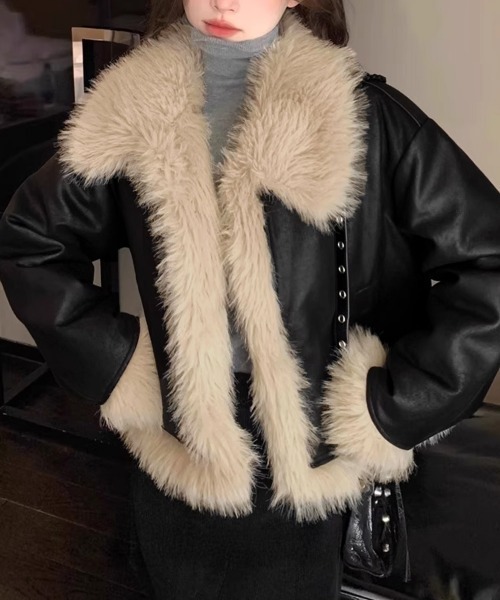 ショートフェイクムートンジャケット韓国風（その他アウター