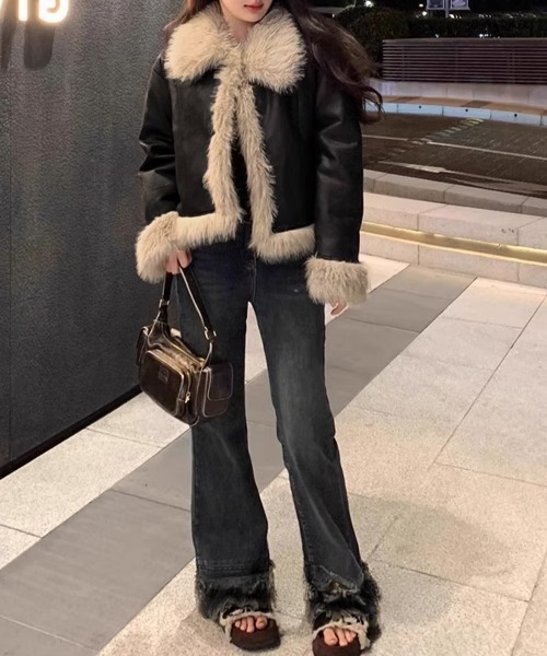 ショートフェイクムートンジャケット韓国風（その他アウター