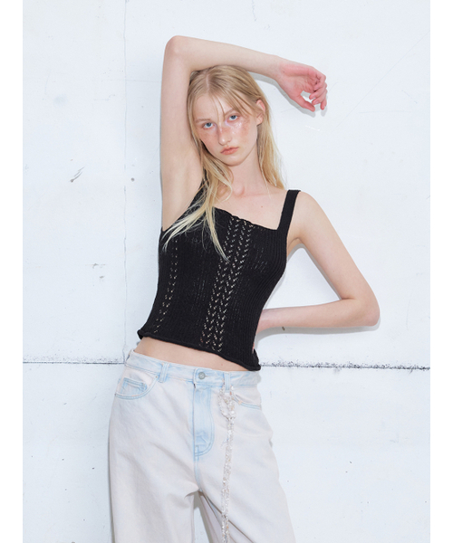 ETMON(エトモン)の「Ribbed Sleeveless Knit Top, Black(Tシャツ/カットソー・レディース・その他・FREE)」の2枚目の写真