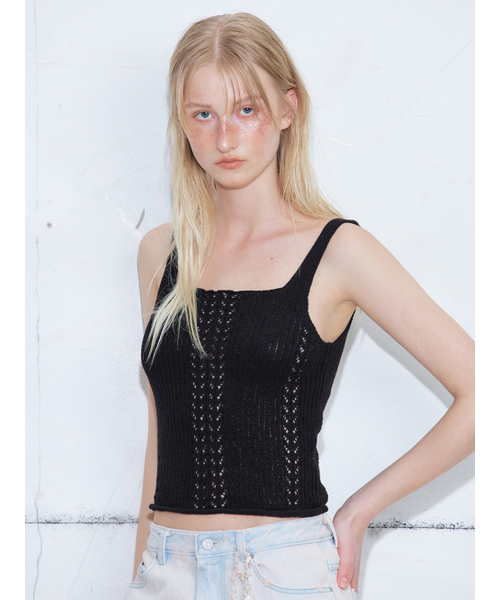 ETMON(エトモン)の「Ribbed Sleeveless Knit Top, Black(Tシャツ/カットソー・レディース・その他・FREE)」の4枚目の写真